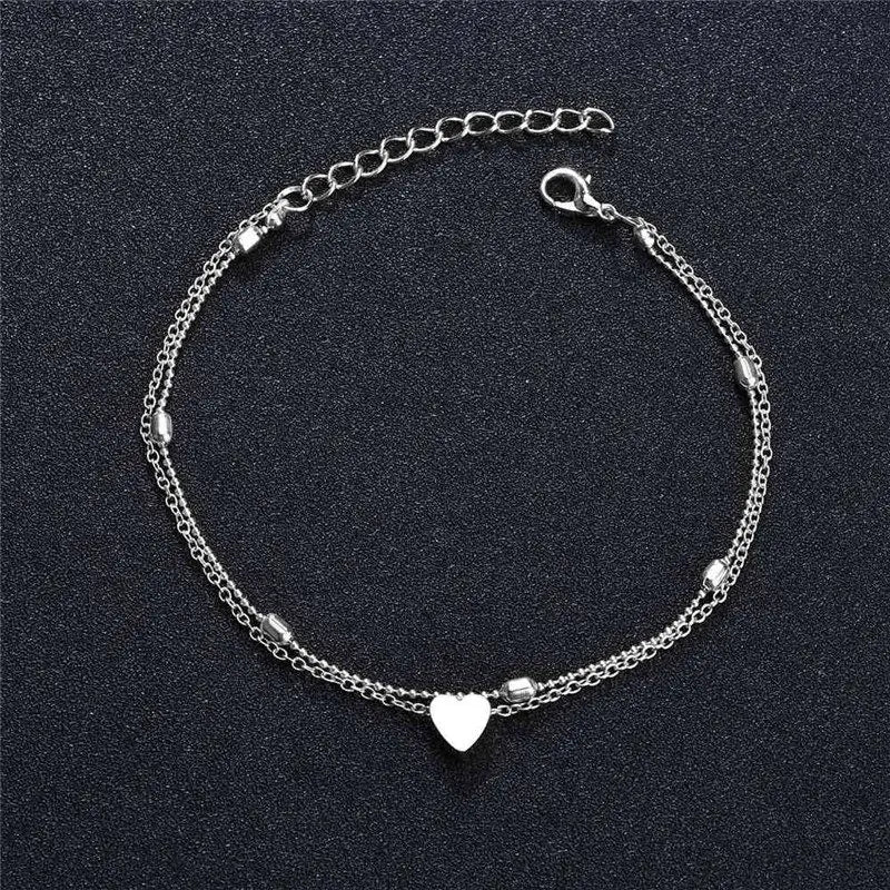 2pcs Heart Anklet Set – Dainty Beaded Foot Jewelry for Women