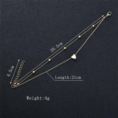 2pcs Heart Anklet Set – Dainty Beaded Foot Jewelry for Women