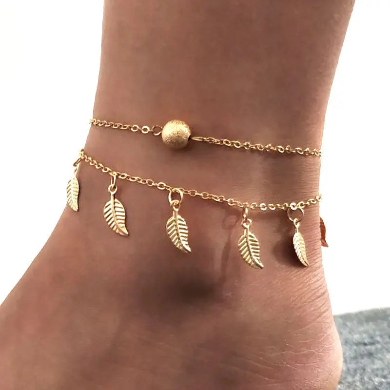 2pcs Heart Anklet Set – Dainty Beaded Foot Jewelry for Women