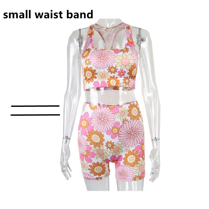 Floral Print Two-Piece Summer Set – Women’s Beach & Gym Outfit