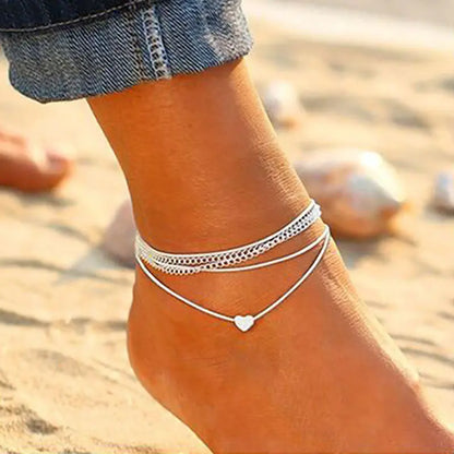 2pcs Heart Anklet Set – Dainty Beaded Foot Jewelry for Women