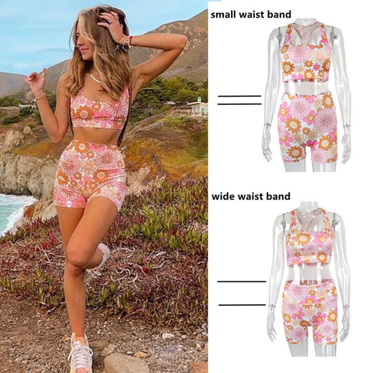 Floral Print Two-Piece Summer Set – Women’s Beach & Gym Outfit