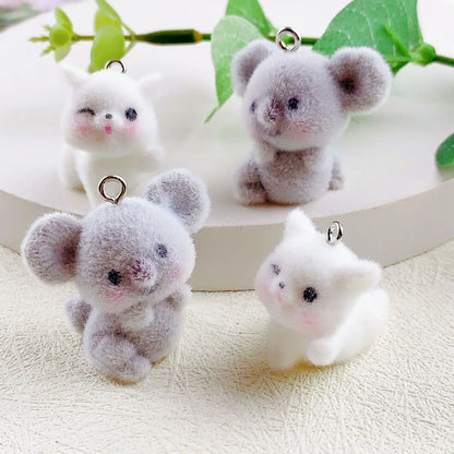 20pcs 3D Flocking Koala & Cat Plush Charms – DIY Jewelry & Accessories