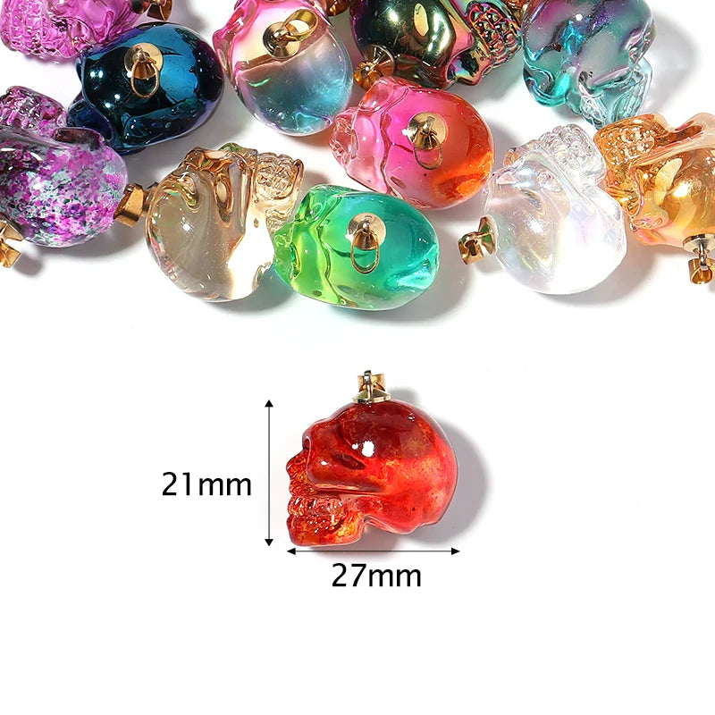 21×27mm Colored Glaze Skull Pendants – Punk Style Halloween Jewelry