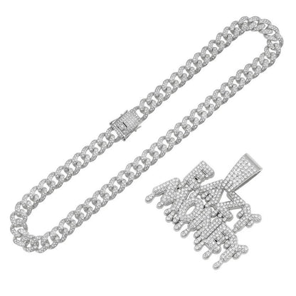 EAZY MONEY Letter Pendant with Miami Cuban Chain – Hip-Hop Bling Necklace