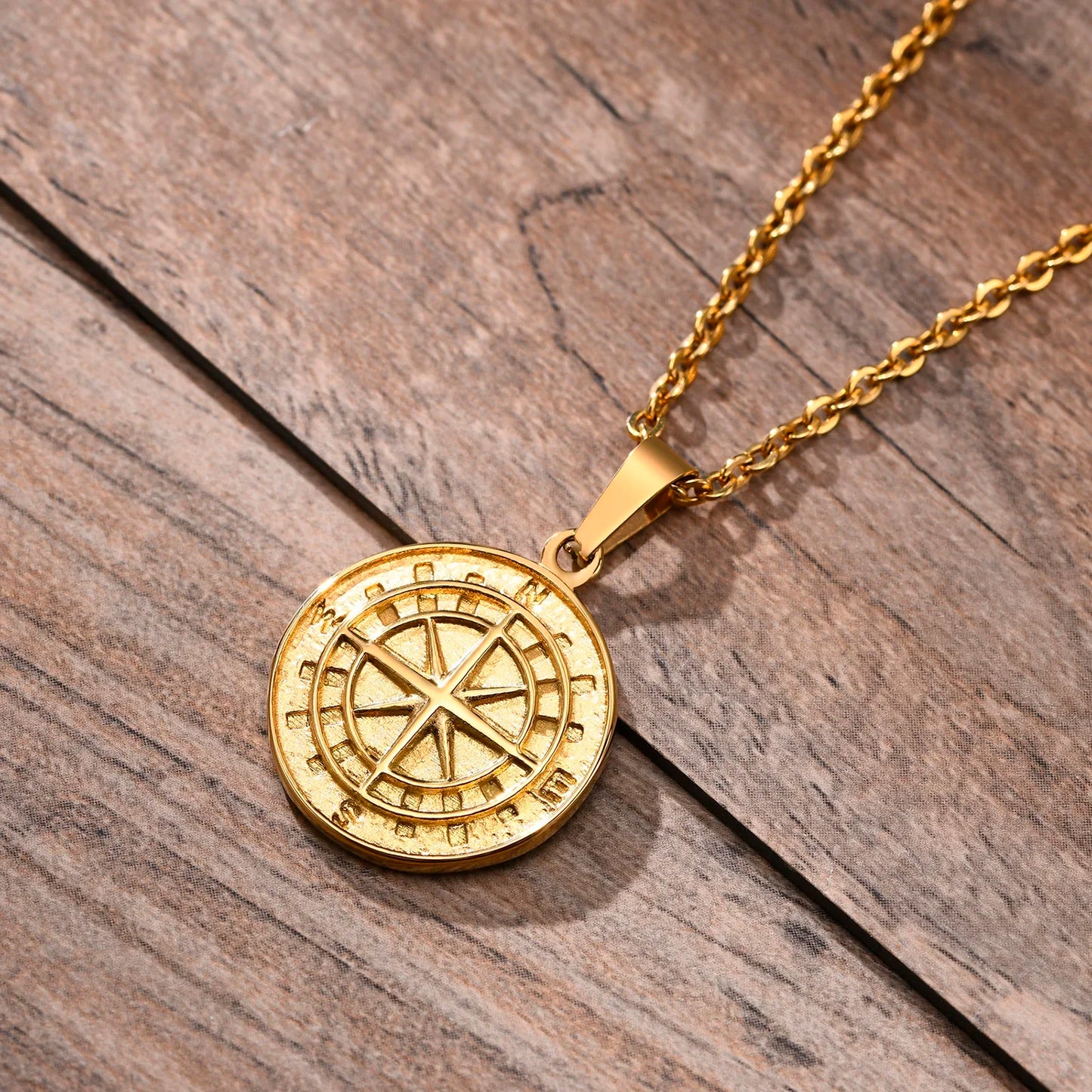 Compass Necklace for Men – Layered Cuban & Figaro Chain Set