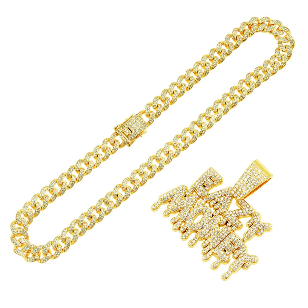 EAZY MONEY Letter Pendant with Miami Cuban Chain – Hip-Hop Bling Necklace