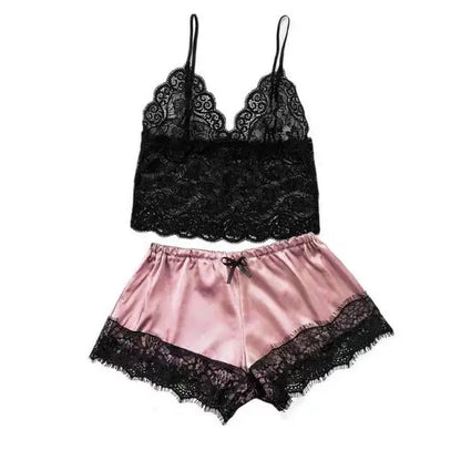 Women's Lace Pajama Set – V-Neck Low-Cut Cami & Shorts Sleepwear