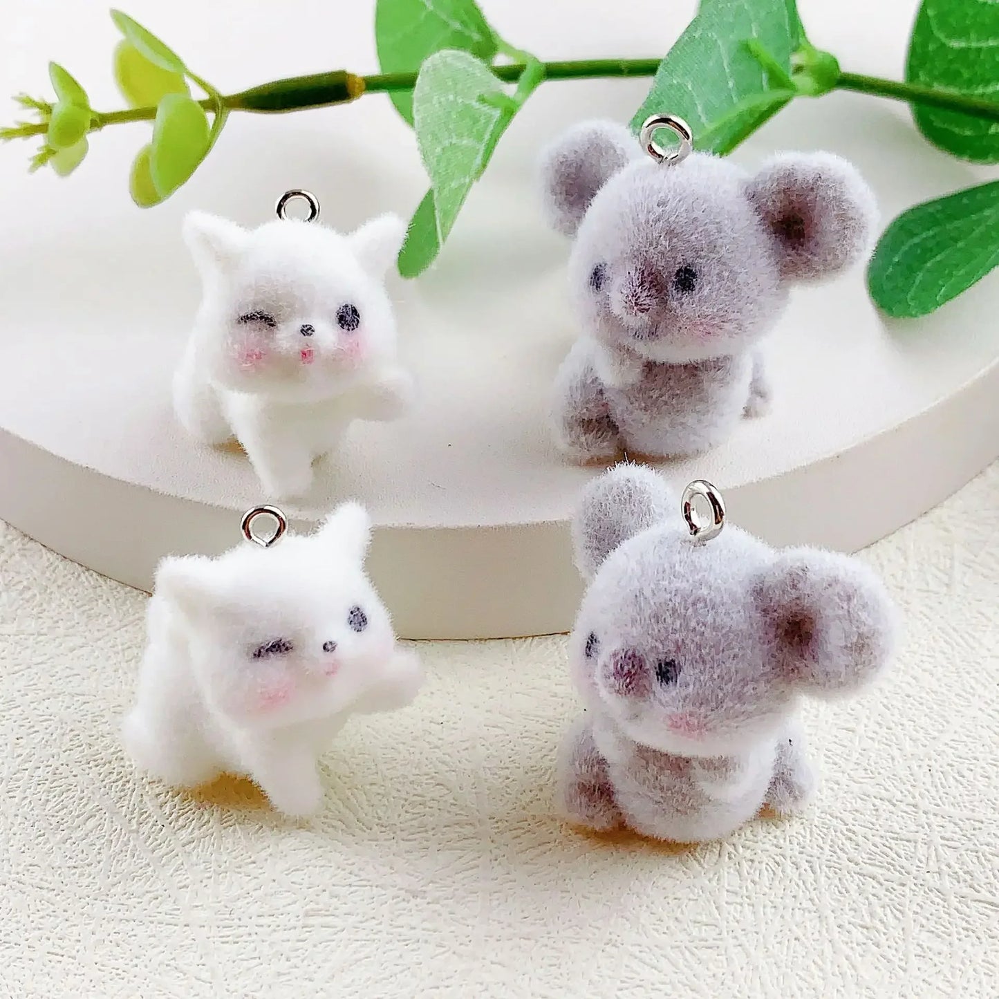 20pcs 3D Flocking Koala & Cat Plush Charms – DIY Jewelry & Accessories