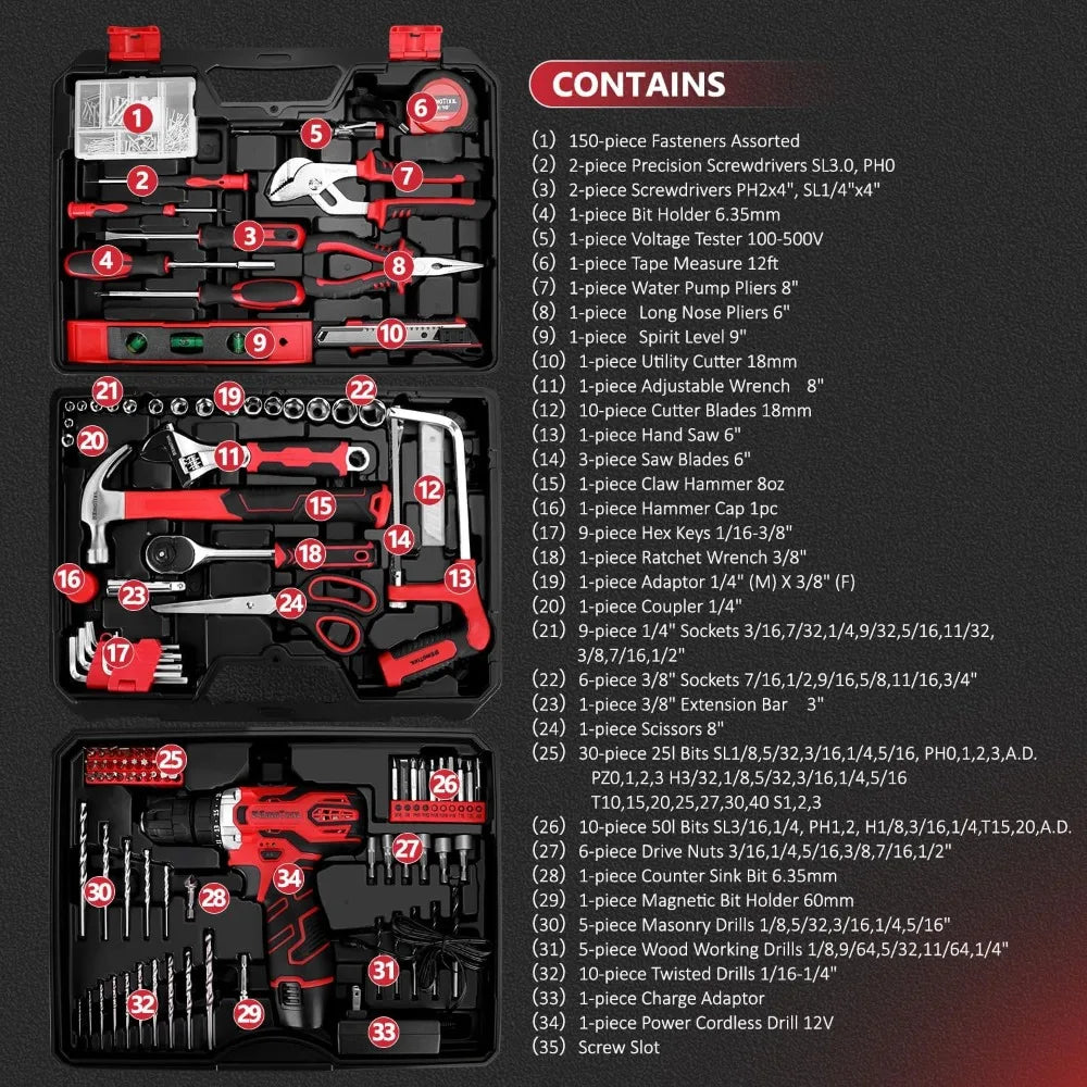 276-Piece Tool Set with 12V Cordless Drill